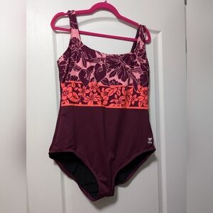 Tyr Floral Print Pink and Maroon One-Piece Swimsuit Size 20